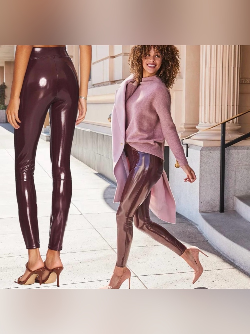 Spanx Faux Patent Leather Leggings Ruby Red High Waist Size Small